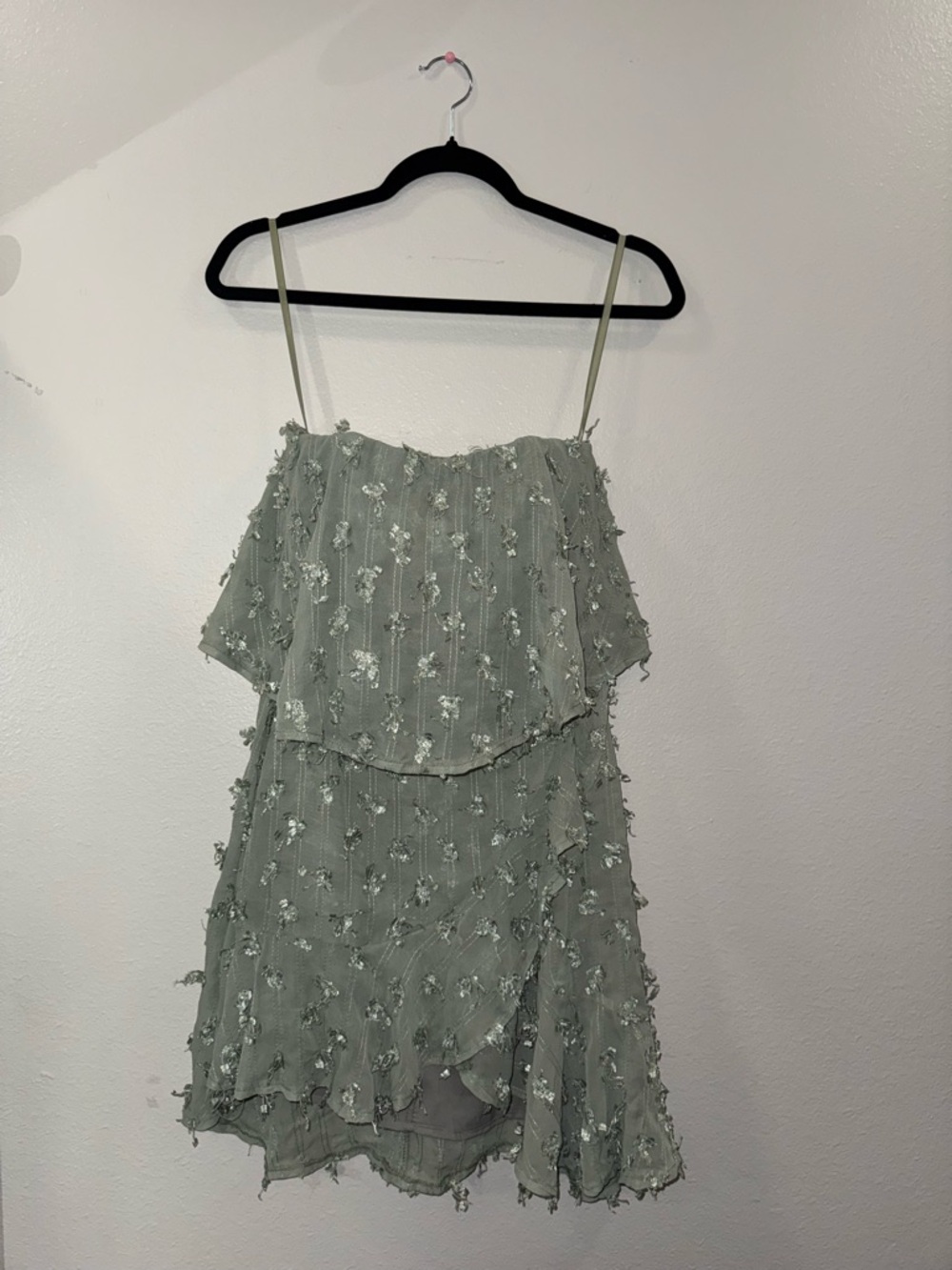 Selfie Leslie Strapless Sage Green Floral Overlay Dress